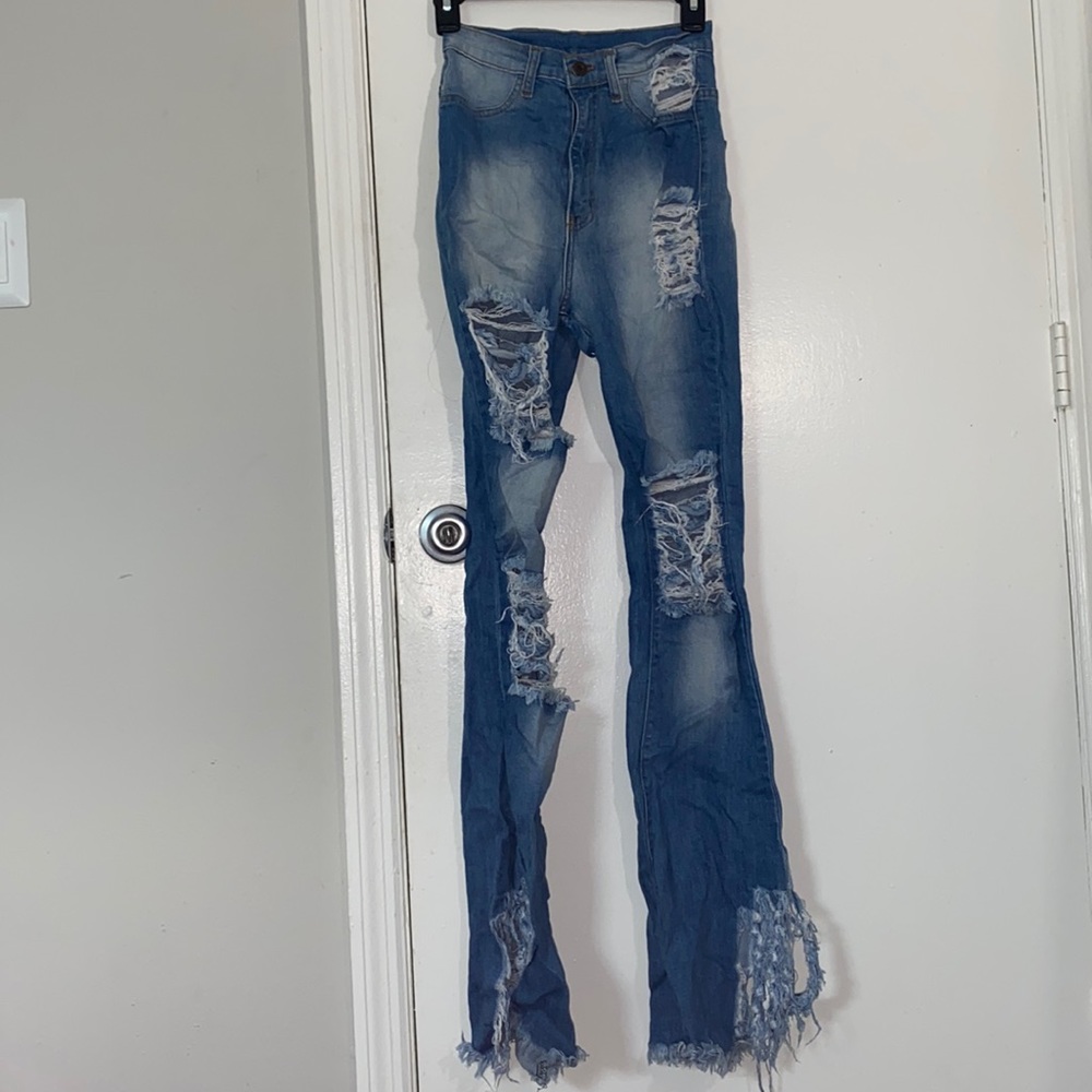 Aphrodite High Waisted Ripped Blue Jeans